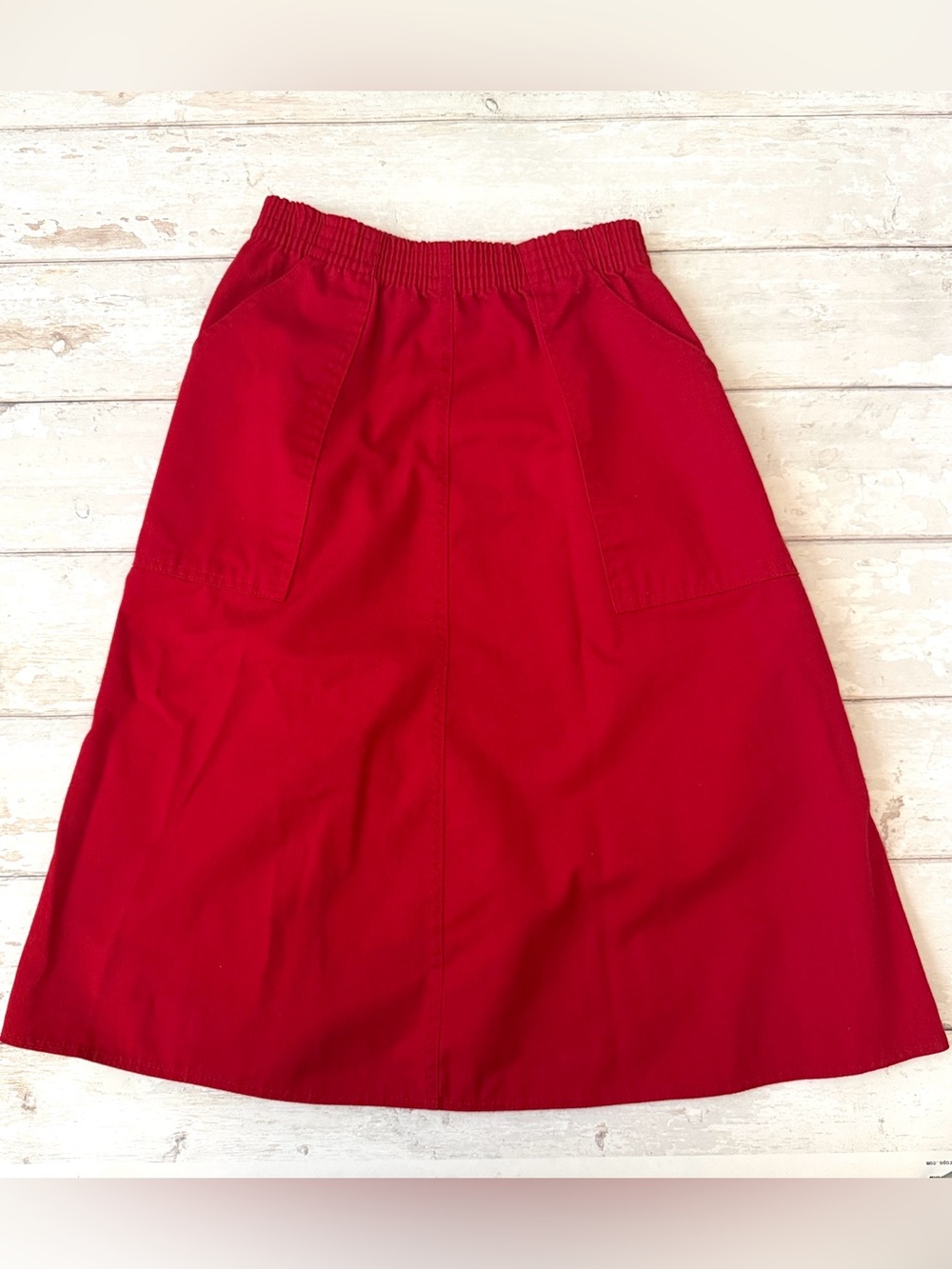 Women’s Size 8 Red Denim Skirt 2 Pockets Elastic Waist Deecee Brand